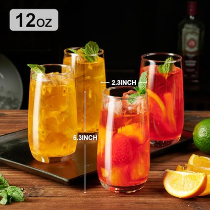 PARACITY Highball Glasses Set of 4, Drinking Glasses 12 Oz, Clear Glass Cups, Tall Tumbler Water Glasses, Glassware Set for Cocktail, Coffee, Mojitos | Clear cups for water, cocktails, coffee, and mojitos; versatile glassware for home dining, parties, ent