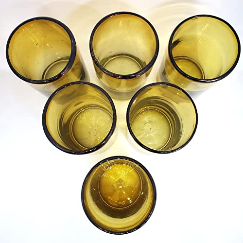 Solid Amber 14 oz Drinking Glasses (set of 6), Recycled Glass, Lead-free, Toxin-Free (14oz Drinking) - color: Amber, size: 14 oz