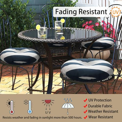 Magpie Fabrics Outdoor Round Bistro Seat Cushions with Ties, 15"x15"x4" Set of 2, Tufted Waterproof Barstool Chair Pads for Patio Home Garden Office, Navy White - color: Navy White