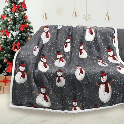 Catalonia Snowman Blanket, Holiday Theme Sherpa Fleece Throw, Blanket for Couch and Bed, Christmas Blanket | Super Soft, Comfy, Cozy, Fluffy, Warm | 60x80 inch, Grey - color: Snowman, size: 60"x80"