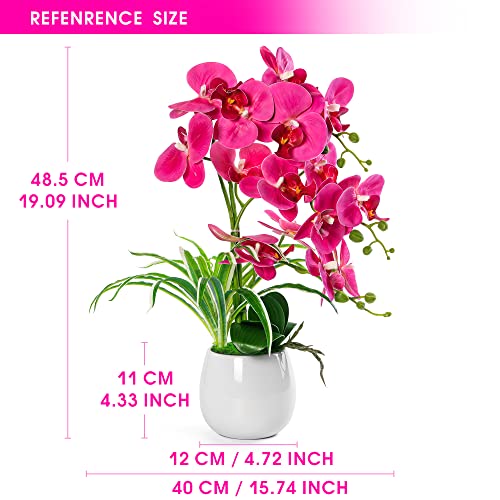 W&W Artificial Orchid Plants and Flowers with Vase, Fake Faux Orchid in Ceramic Pot,19”, Fuchsia - color: Fuchsia 01