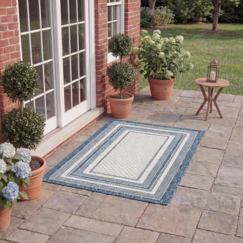 SAFAVIEH Courtyard Collection 2' x 3'7" Ivory/Navy CY8475 Indoor/ Outdoor Waterproof Easy Cleaning Patio Backyard Mudroom Accent Rug - color: Ivory/Navy, size: 2' x 3'7" (Rectangular)