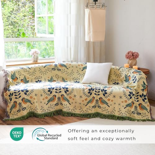 Boho Throw Blanket for Bed Couch 100% Cotton Woven Bed Throws for All Season Lightweight and Soft Cozy Farmhouse Reversible Muslin Decorative Blanket for Travel Picnic, Teal/Cream, 60''x80'' | 4-Layer Breathable Muslin Blanket,100% Organic Cotton Soft Lig