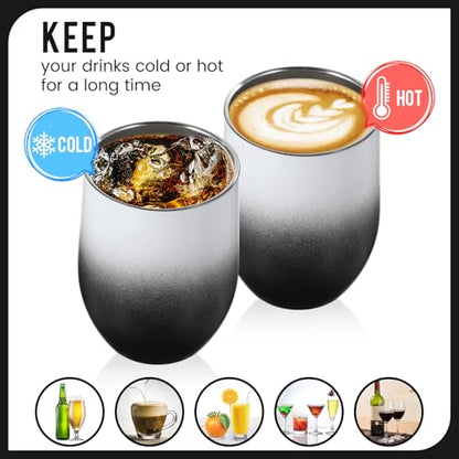 Remagr 16 Pack Stainless Steel Wine Tumblers 12 oz Insulated Vacuum Wine Cup Set Double Wall Stainless Steel Stemless Mug Glasses for Coffee Soda Whiskey Outdoor Travel (Black and White) - color: Black/White