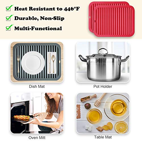 Walfos Silicone Trivets for Hot Pots and Pans - Heat Resistant Hot Pads for Kitchen Counter- Multi-Purpose & Versatile Trivet Mat - Long-Lasting & Flexible Silicone Hot Pad - style: 9x12in, 2 Red Rectangle