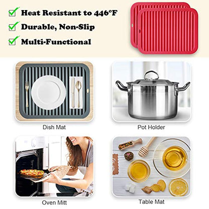 Walfos Silicone Trivets for Hot Pots and Pans - Heat Resistant Hot Pads for Kitchen Counter- Multi-Purpose & Versatile Trivet Mat - Long-Lasting & Flexible Silicone Hot Pad - style: 9x12in, 2 Red Rectangle