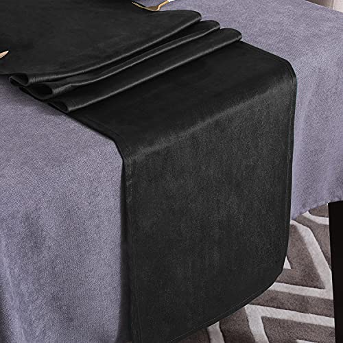 Velvet Black Table Runner 14x51 Inch Dresser Scarf Luxury Rustic Indoor Outdoor Farmhouse Christmas Table Runners for Home Dining Coffee Table Bedroom Decoration - color: Lis Velvet- Black, size: 51"x14"-1Pc