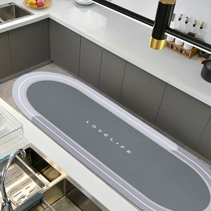 Rubber Bath mats Quick-Drying Non-Slip Bathroom mat Super Absorbent Bath mat Instant Dry Bath mat, Bathroom Rug in Front of The Kitchen Sink, Shower Room, Bathtub, Oval(Grey+17x70in) - color: Grey, size: 17x70in