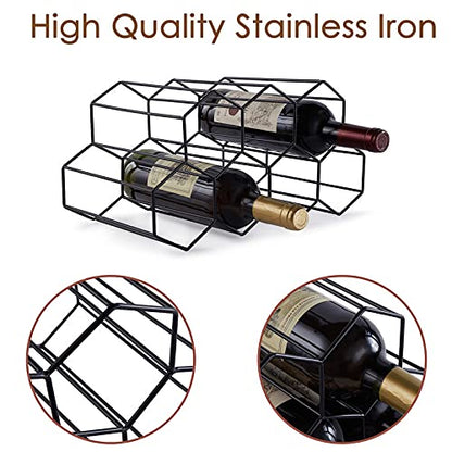 Fomanish 7 Bottle Holder - Freestanding Wine Rack, Modern Metal Tabletop Holder for Kitchen & Wine Cellar - color: Black