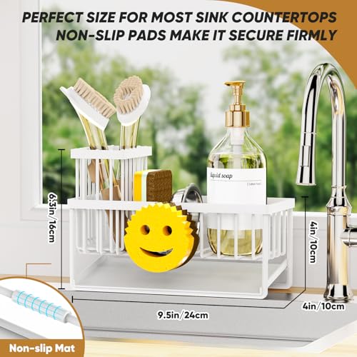 Sponge Holder for Kitchen Sink,Smiley Face Sink Caddy with Removable Brush Holder,Self-Draining Sponge Caddy for Sponge,Soap,Dish Brush,Scrubber,Kitchen Essentials and Gadgets-White - color: 1 Tier White