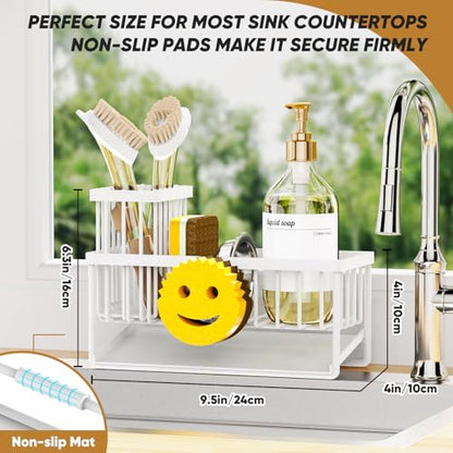 Sponge Holder for Kitchen Sink,Smiley Face Sink Caddy with Removable Brush Holder,Self-Draining Sponge Caddy for Sponge,Soap,Dish Brush,Scrubber,Kitchen Essentials and Gadgets-White - color: 1 Tier White