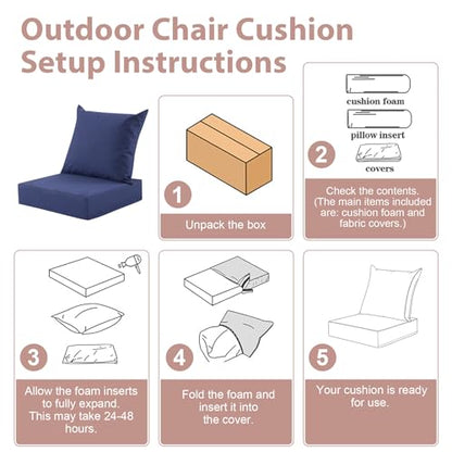 Outdoor Deep Seat Cushion Set, 24x24 Inch Water-Resistant & Fade-Resistant Outdoor Chair Cushions, Patio Furniture Cushions with Removable Cover for Patio Chair, Sofa,Navy Blue (Set of 2) - color: Navy Blue