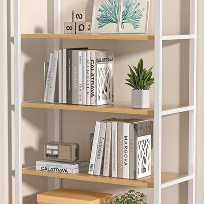 VFINE Withe Bookend 6-Piece, Tree Design Bookends for Shelves, Metal Book Ends for Desk, Decoration Stylish Bookshelf Bookends for Home Office School Supplies - style: White bookend 3 pairs