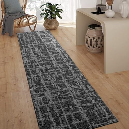 Hallway Runner Rug Non Slip Rubber Backing, 26 inch x 6 ft, Abstract Charcoal, Heavy Duty Berber Style Carpet Runner for Entryway, Kitchen, Bathroom, Bedroom, Laundry Room. - color: Abstract Charcoal, size: 6 Foot Long Runner Rug
