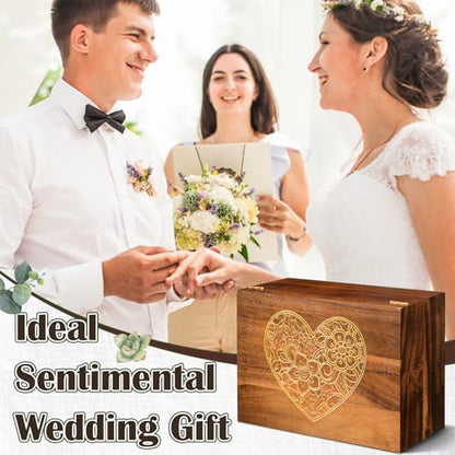 Large Wooden Wedding Keepsake Box with Lid,Heart | 12 x 9 x 5.5 Inch Memory Storage, Engagement Gift for Couples Newlyweds, Bridal Shower Organizer, Photo Jewelry Holder - style: Heart