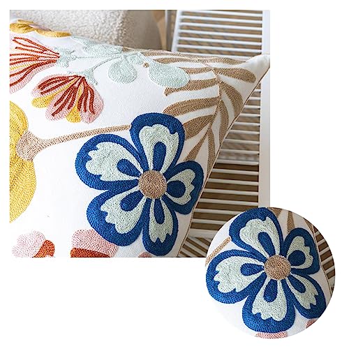 YIcabinet Pillow Covers Set of 2, Embroidered Flower Pattern Throw Pillow Cover,Square Cotton Cushion,Pillow Case for Sofa Bedroom Couch,18"x18" - color: Flower Pattern