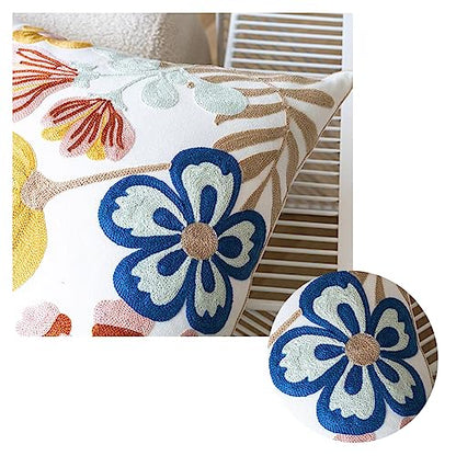 YIcabinet Pillow Covers Set of 2, Embroidered Flower Pattern Throw Pillow Cover,Square Cotton Cushion,Pillow Case for Sofa Bedroom Couch,18"x18" - color: Flower Pattern
