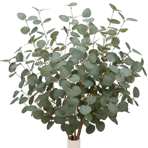 12 Pcs 27" Eucalyptus Stems Greenery Stems Eucalyptus Leaf Spray in Green Silk Plastic Plants Floral Artificial Plants for Home Party Wedding Decoration(Dark Green) - color: Dark Green -12 Pcs