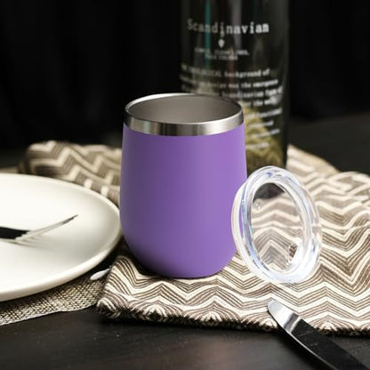 DOMICARE Stainless Steel Wine Tumbler Bulk with Lid, Personalized Insulated Tumblers Set, 12oz Travel Coffee Cups Pack of 1, Purple - color: Purple, size: 1 Count (Pack of 1)