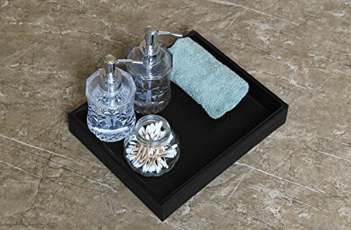 Vixdonos Valet Tray Nightstand Organizer Leather Catchall Tray for Perfume,Jewelry,Key and Remote on Counter or Dresser(Black) - color: Black