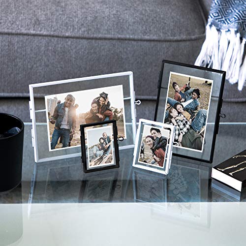 Isaac Jacobs 7x5 Black Horizontal Metal Floating Photo Frame Locket Closure | Modern Style Brass and Glass, Metal Floating Desk Photo Frame (Horizontal), with Locket Closure, Art, Mementos & Keepsakes - size: 5x7 (Horizontal)