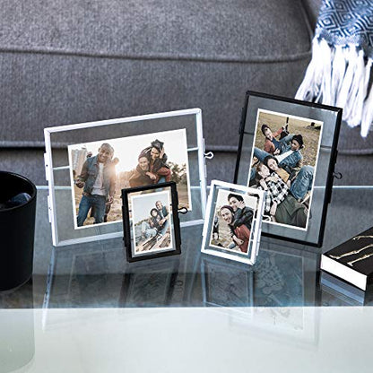 Isaac Jacobs 7x5 Black Horizontal Metal Floating Photo Frame Locket Closure | Modern Style Brass and Glass, Metal Floating Desk Photo Frame (Horizontal), with Locket Closure, Art, Mementos & Keepsakes - size: 5x7 (Horizontal)