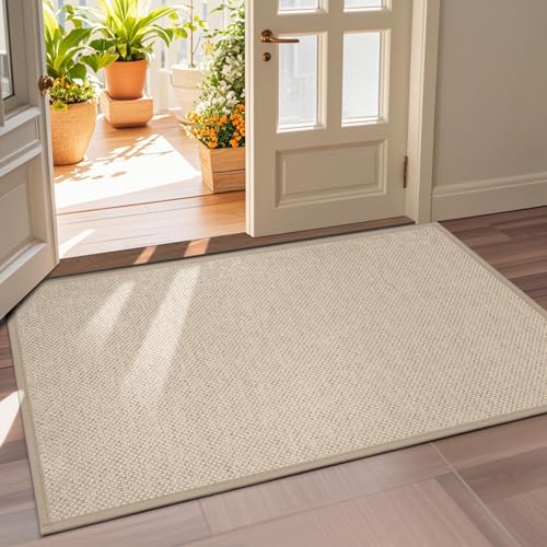 Door Mat 36"x59", Non Slip Door Mat Indoor Entrance, Rubber Backing Front Indoor Door mats Washable Absorbent Low-Profile Doomat Large Entryway Entry Resist Dirt Inside Door Mats, Khaki - color: Khaki, size: 3' X 4'11" (Rectangular)