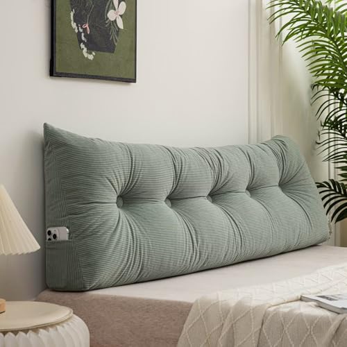 Headboard Wedge Pillow Full Triangular Bolster Pillows for Daybed Sofa Aque Green Large Support Backrest Bed Rest Reading Positioning Cushion,47 * 4.7 * 15.7in - color: Aque Green, size: Full ：47in*4.7in*15.7in