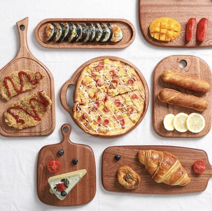 Acacia Wood Serving Board with Handle, Small Size 11" x 8"- Wooden Cutting Chopping Board for Meat, Vegetables, Bread, Charcuterie, Cheese Board - Food Serving Tray for Kitchen Appetizers - size: 11.4"L x 7.7"W