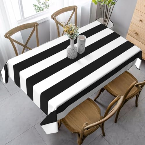 Black and White Stripe Rectangle Tablecloth Washable Table Cloth 60x90 Inch Table Cover Waterproof for Decoration Kitchen Dining Room - color: Black and White Stripe