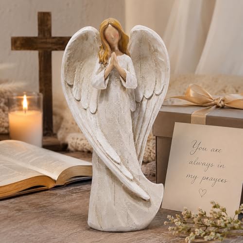 Hodao Praying Angel Figurine Resin Guardian Angel Statue for Home Decor, Elegant White Blessing Sculpture for Shelf Table Mantel, Keepsake Gift for Mom, Women and Family - style: praying