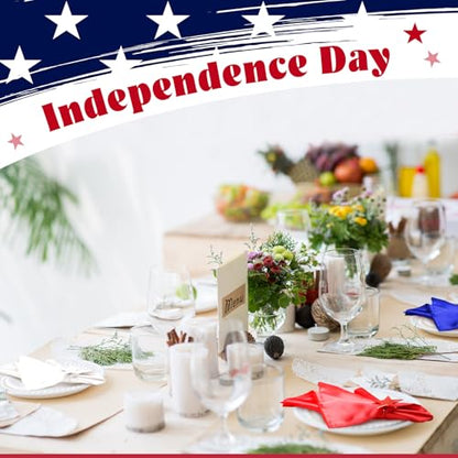 24 Pcs Patriotic Cloth Napkin with Metal Napkin Rings Set 4th of July Red White Blue Silver Star Ring Holder for 250th Anniversary Independence Day Party Dining Table Decoration