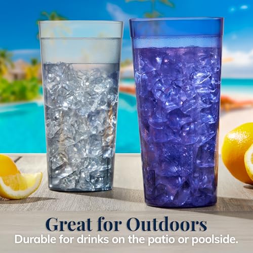 US Acrylic Café Plastic Reusable Tumblers (Set of 12) 32-ounce Iced-Tea Cups, Coastal | Value Set of Restaurant Style Drinking Glasses, Stackable, BPA-free, Made in the USA | Top-rack Dishwasher Safe - color: Coastal, size: 32 ounces