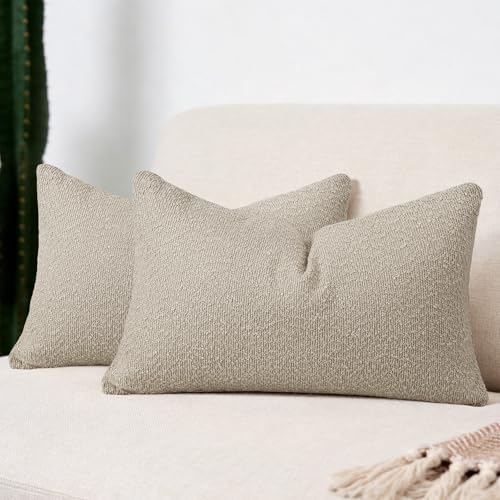 Textured Boucle Pillow Covers 12x20 Inch Set of 2, Oatmeal | Soft Decorative Throw Pillow Covers, Natural Boho Accent Solid Pillowcases Sofa Living Room Home Decor - color: Oatmeal, size: 20" x 12" (Pack of 2)