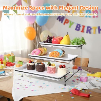 3-Tier Serving Tray Set, Metal Display Stand with 3 Serving Platters for Dessert, Appetizer, 14" Tiered Tray for Parties, Buffets, Black