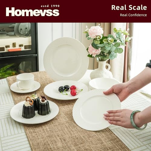 HomeVss, New Bone China Dinnerware Set, Embossed Diamond Design, 20pc Set - color: Diamond, size: Service for 4 - 20pc Set