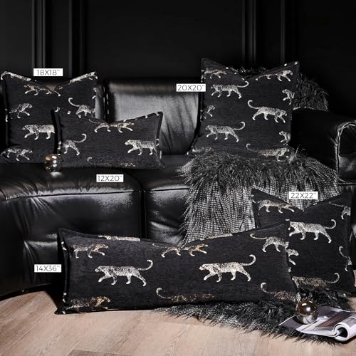 Throw Pillow Cover 20x20, Double Sided Cheetah Chenille Jacquard Embroidered Pillow Covers, Luxury Modern Style Accent Pillowcase for Bed Couch Sofa Living Room Bedroom - color: Black Leopard 1, size: 20" x 20" (Pack of 1)
