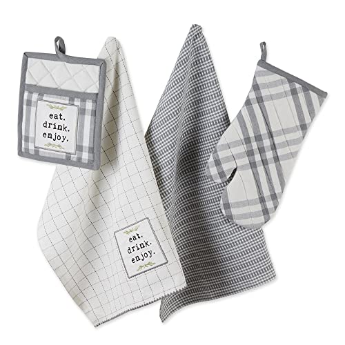 DII Home Sweet Farmhouse Kitchen Collection, Potholder/Oven Mitt/Dishtowel Set, Gray, 4 Count - color: Gray, size: Potholder/Oven Mitt/Dishtowel Set