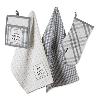 DII Home Sweet Farmhouse Kitchen Collection, Potholder/Oven Mitt/Dishtowel Set, Gray, 4 Count - color: Gray, size: Potholder/Oven Mitt/Dishtowel Set