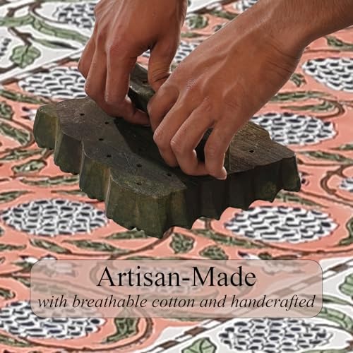 Dark Salmon Hand Block Print 100% Cotton Table Runner 16x106 Inch | Perfect for dining tables, buffets and celebrations, reusable, machine washable, Decorative Everyday Use, indoor & outdoor.