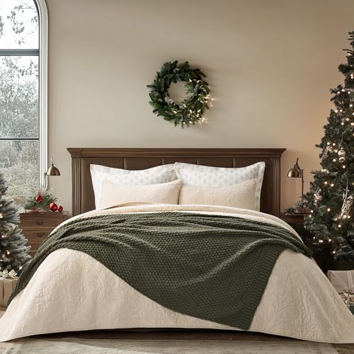 EVERGRACEHOME Chunky Chenille Knit Throw Blanket, 50 x 60, Olive Green | Sculpted Moss Stitch, Chic Modern Farmhouse, All-Season Warmth, OEKO-TEX® Certified, Elegant Blanket for Couch, Bed, Sofa - color: Olive Green, size: 50" X 60"