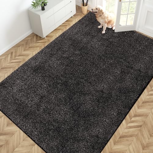 PURRUGS Area Rug, 72" x 108", Charcoal | Machine Washable, Non-Slip, Waterproof TPR Backing, Super Absorbent, Low Profile, For Living Room, Bedroom, and Mudroom - color: Charcoal, size: 72 x 108-Inch