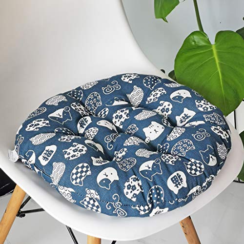 vctops Bohemian Soft Round Chair Pad Garden Patio Home Kitchen Office Seat Cushion BlueCat Diameter 16" - color: Blue Cat, style: Diameter 16 Inch