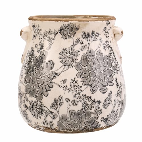 Grey Ceramic Vintage Flower Vase, Decorative Pot, 6.7 in | For home decor, living room and dining table, kitchen utensil holder, premium ceramic material - color: Gray