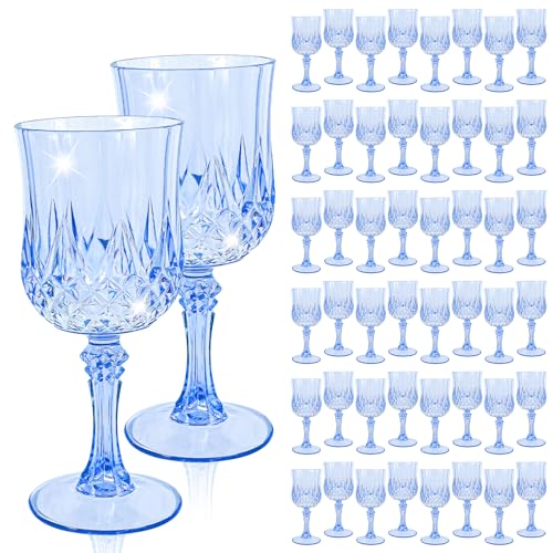 48 Pcs Royal Blue Plastic Wine Glasses,Plastic Goblets for Parties | Vintage Wine Glasses Bulk, Reusable, Drinkware Cups, Wedding, Party, Reception, Event Supplies,Table Decoration - color: Royal Blue