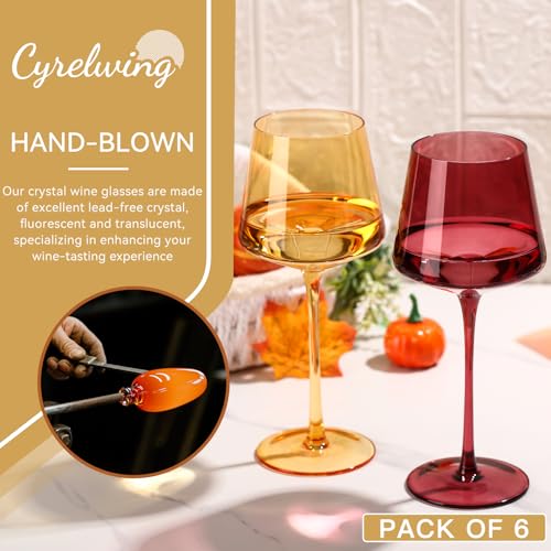 Venus Wine Glasses Set of 6-18oz【Hand Blown】 Crystal Melanin Wine Glasses with Stem- Wedding gift set for wine lovers Red White Wine Dinner - color: Venus