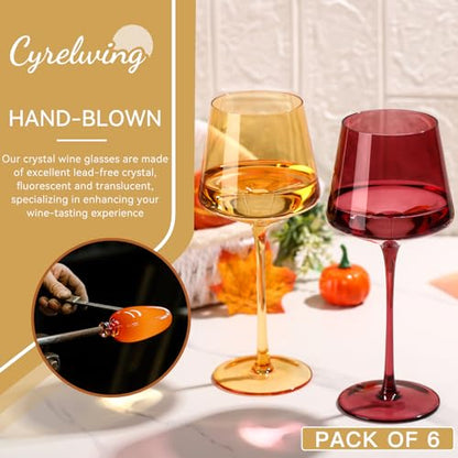 Venus Wine Glasses Set of 6-18oz【Hand Blown】 Crystal Melanin Wine Glasses with Stem- Wedding gift set for wine lovers Red White Wine Dinner - color: Venus