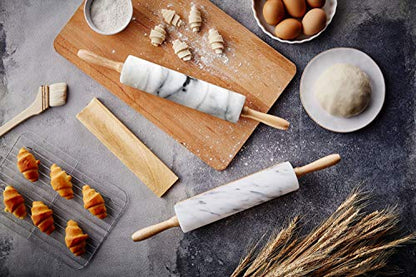 JEmarble Pastry Board 16x20 inch Set with Rolling Pin/Wooden Handles 18 inch(White) Non-Slip Rubber Feets for Stability Perfect for Keep the Dough Cool and Chocolate Tempering(Premium Quality) - size: 20"L x 16"W (Set with Rolling Pin)
