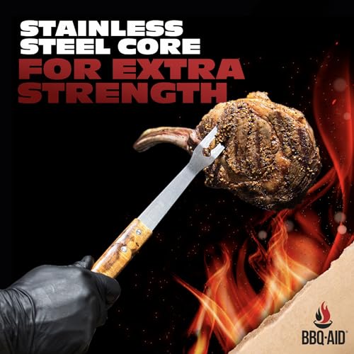 3 piece BBQ Grilling Accessories Set - BBQ Tongs Spatula Fork Set - Heavy Duty Stainless Steel Barbecue Grill Tools with Solid Hard Wood Handles Great Gift Set