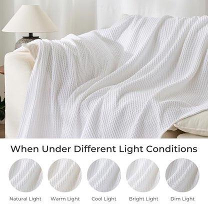 EGOHOME Cotton Two-Tone Check Pattern Waffle Blanket Queen Size | Bright White, 90"x90", Lightweight, Soft & Breathable for Bed, Couch, Sofa, All Seasons - color: Bright White, size: Queen